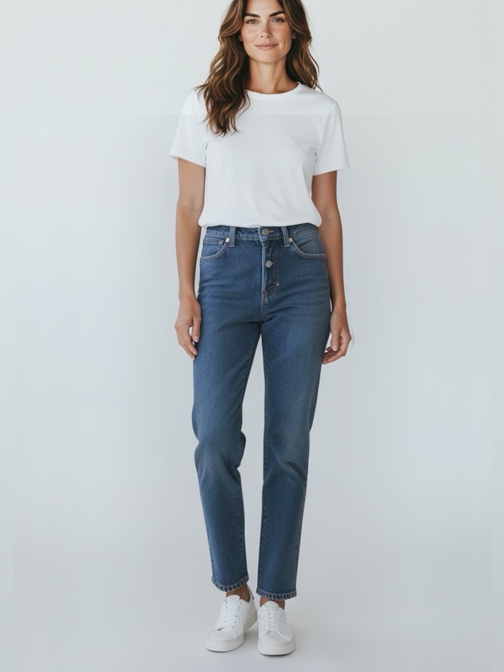 Levi's Button Fly Ribcage Straight High-Rise Jeans in Medium Blue 29
